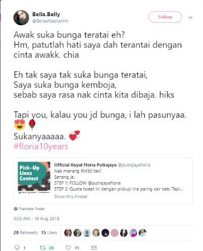 تويتر Official Royal Floria Putrajaya على تويتر Nak Menang Rm50 Tak Senang Je Step 1 Follow Putrajayafloria Step 2 Quote Tweet Ini Dengan Pickup Line Paling Cair Beb Tapi Mesti Ada