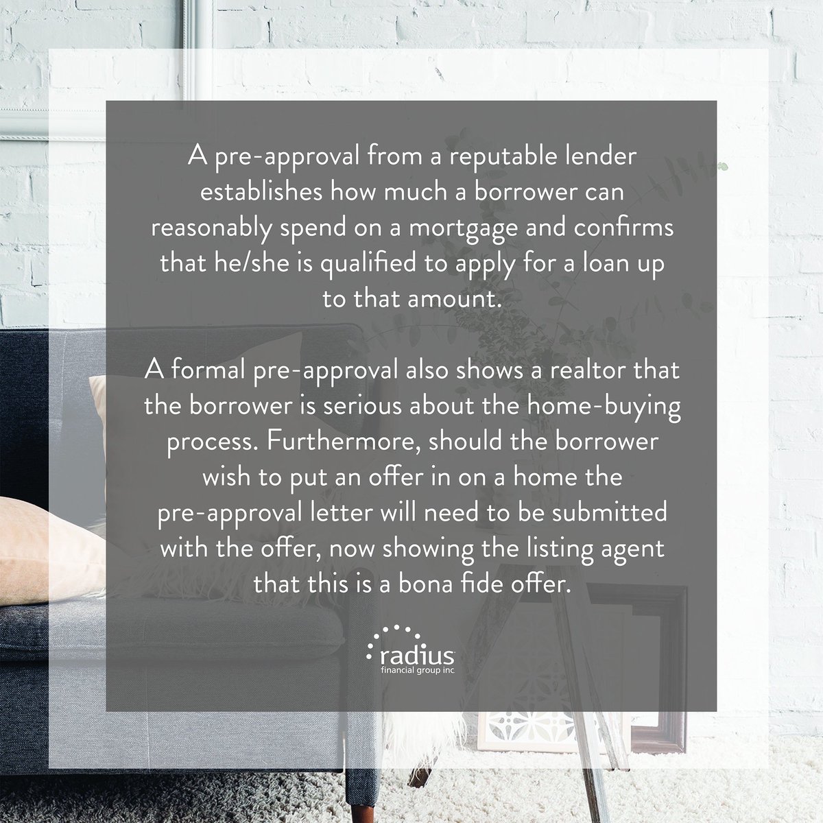 A #preapproval from a reputable lender establishes how much a borrower can reasonably spend on a mortgage and confirms that he/she is qualified to apply for a loan up to that amount. A formal pre-approval shows a realtor that the borrower is serious about the #homebuyingprocess