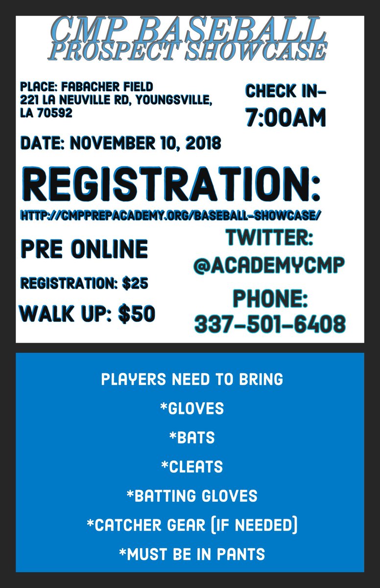AcademyCmp's tweet photo. All 2017-2020 players are welcome to attend our prospect showcase on Nov 10th. Online registration is $25, and walk up registration is $50. Don't miss out on your opportunity to play baseball at the next level.
#Drilldeep https://t.co/gyem2t4VzD