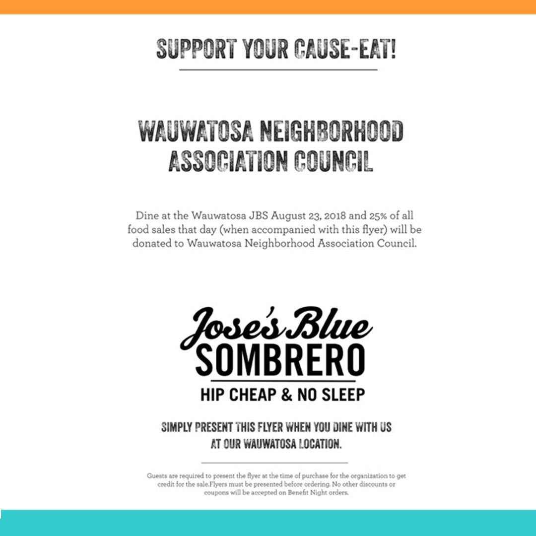 TosaNAC's tweet photo. Eat at Jose’s in the Village today! Show this flyer when you order and 25% of your food sales will be donated to the Tosa NAC! #Tosa #TacosforTosaNAC #tacosfortheteam #wauwatosa https://t.co/BNViJOl9uE