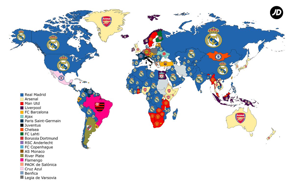 diarioas's tweet photo. 🌍 El Real Madrid domina el mundo
🗺️ Un estudio de JDSports desvela cual es el equipo más popular en cada país https://t.co/z5SXVad9NC https://t.co/Uo9ADd6QwL
