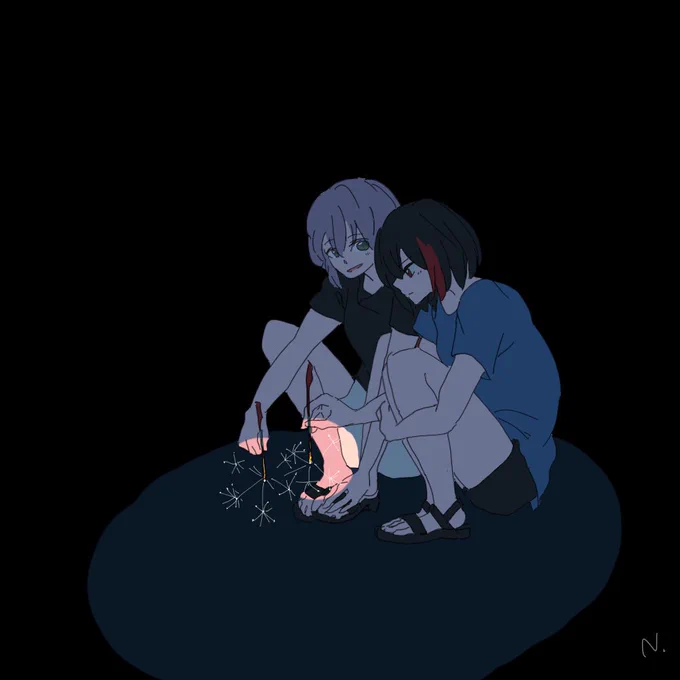 これは線香花火をするモカ蘭ちゃん。 