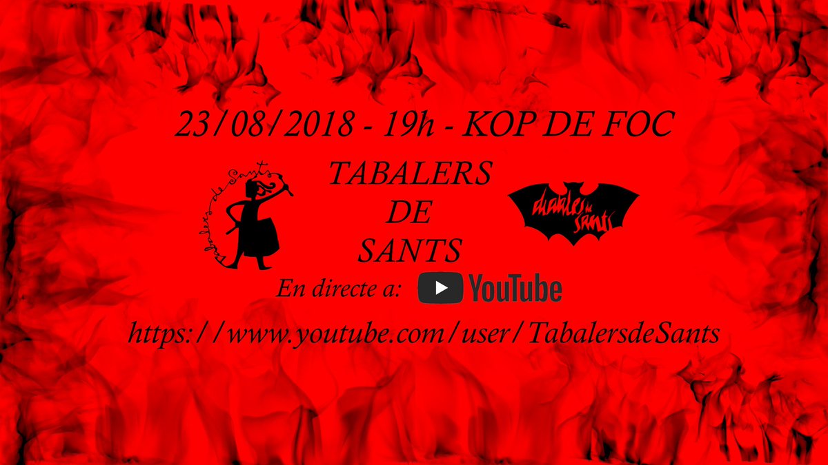 DiablesdeSants's tweet photo. I en directe! Desde el canal de youtube de TabalersdeSants, a partir de les 19hs i fins q sigui possible... KOP de FOC!😈🎶💪

#fmas18 #festamajordesants #fmsants2018 #festamajor #sants #diablesdesants #diables #corefocs #correfoc #foc #somdiables #TabalersdeSants #culturapopular https://t.co/3ka2dZbCeD