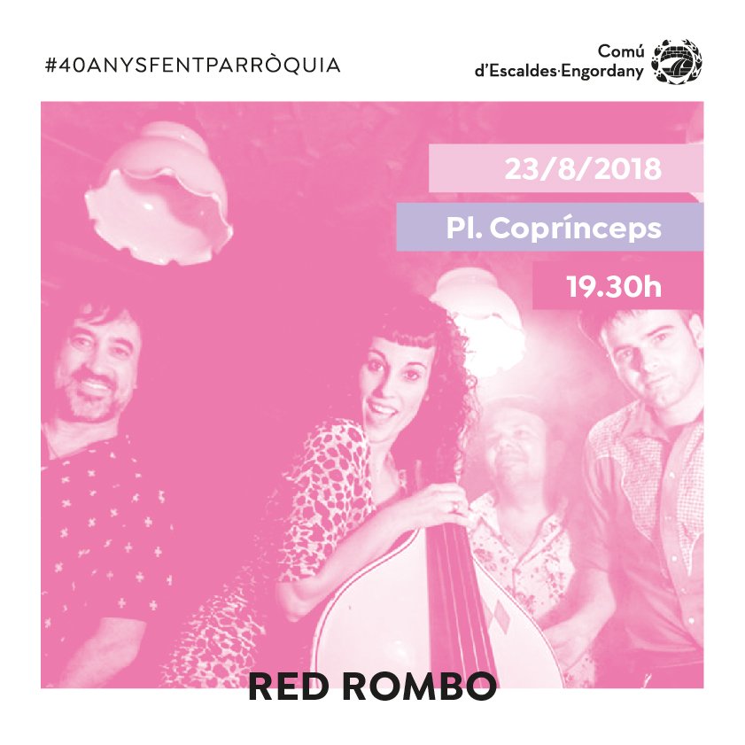 comuee's tweet photo. Rock'n roll, rhythm and blues per no deixar de ballar avui amb #RedRombo a partir de les 19.30h. a la plaça Coprínceps. 🕺#EscaldesEngordany #40anysfentparròquia #Músiquesdelmón https://t.co/IGhPqs9cah