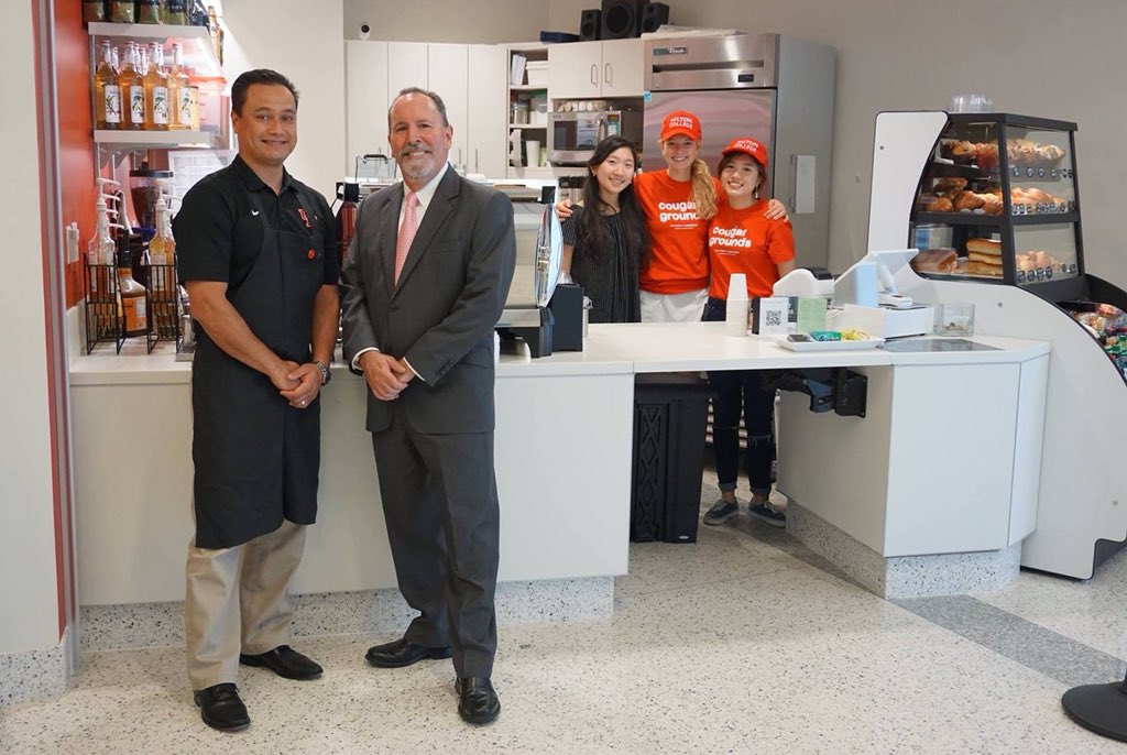 More places to get good coffee! Cougar Grounds 2 is now open at the HBSB2 building, which houses the College of Optometry &amp; the College of Pharmacy! Say hi to the baristas at our student-run coffee shop (pictured with Cougar Grounds Manager Sean Lawless and Dean Dennis Reynolds).