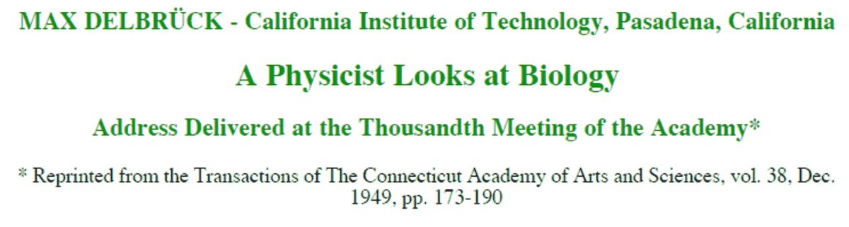 Max Delbruck’s 1949 paper on lack of “absolute phenomena” in biology. 
1: The theory (of evolution) states that evolution has progressed through natural selection of the fittest … the theory is tautological, since the organisms best fitted are defined as those which are selected