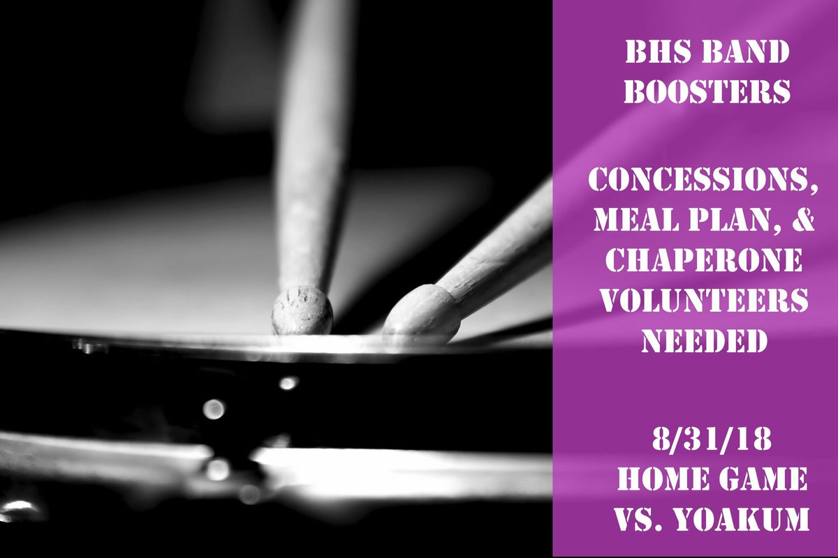 Our 1st home football game is on Friday August 31, 2018. We need volunteers to help with Concessions, Chaperones, and Meal Plans. There are lots of spots available during various time sots. Please sign up for what you can.

 charmsoffice.com/charms/volunte…