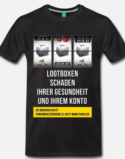 GamingInOrder's tweet photo. Wie versprochen präsentieren wir euch, einen Tag ehe wir auf der #gamescom2018 vertreten sein werden, unser aktuelles Shirt. Wir wollen 2018 auf die Gefahren von #Lootboxen aufmerksam machen. Vielleicht schaffen wir Denkanstöße. 

#spielsucht #proesport #eSportmitVerantwortung https://t.co/h0TLl7VFk5