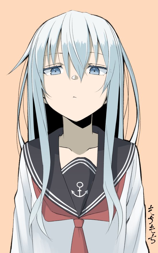 hibiki (kancolle) 1girl solo long hair school uniform serafuku blue eyes neckerchief  illustration images