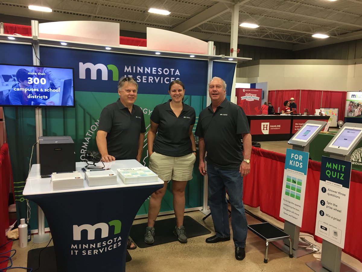 MNIT_Services's tweet photo. Happy first day of the Fair! MNIT’s all set up at the Education Building. Come VISIT! we’ve got prizes, games, and lots of great info about state #tech. #MNSateFair #MNSTEMDay2018 https://t.co/GR4soUqXRU