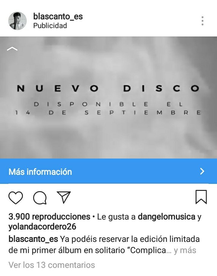SandriiCanto's tweet photo. Me encanta cuando mi instagram me recuerda estos anuncios tan bonitos no queda nada @BlasCanto  22 días pequeño y darás luz a este mega alucinante y espectacular álbum #ComplicadoAlbum #14Sep18 💜💜💜💜💜 https://t.co/P3xttNBRYw