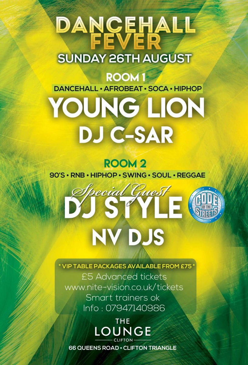 djstylebig's tweet photo. Not long to go #dancehallfever 26/8 #BankHolidayWeekend #loungeclifton #Bristol @eckhoBristol @partybristol @BristolNight @WeLoveBristol
@BristolOut @365Bristol @madeinbristol @bristoltoday @BristolNight
@TimeOutBristol @skiddle @MRCPromotion @MusicConnect101
@WhatsOn4Me_SW RT https://t.co/PHsJPp4BUj