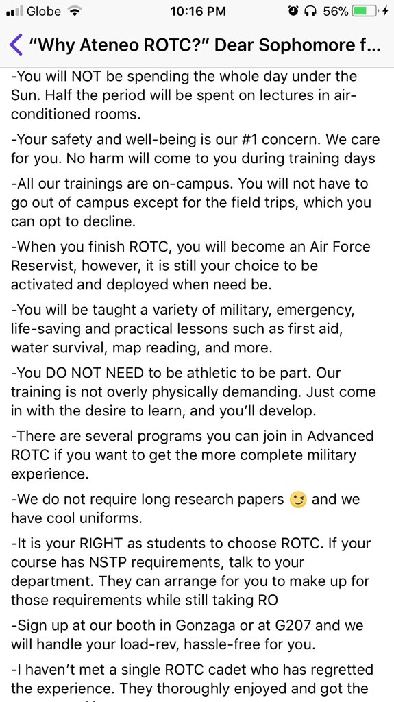 M1GSYiam's tweet photo. Hi my Ateneo Sophomore friends and strangers! Join ROTC! Legit I promise you no regrets! If you have, libre kita isang “ferrari”! You don’t need to be physically fit or athletic! Visit us along Red Brick Road or at the Gonzaga Caf near Zen Garden! 🔑🔑 https://t.co/WhzqZdbFGf