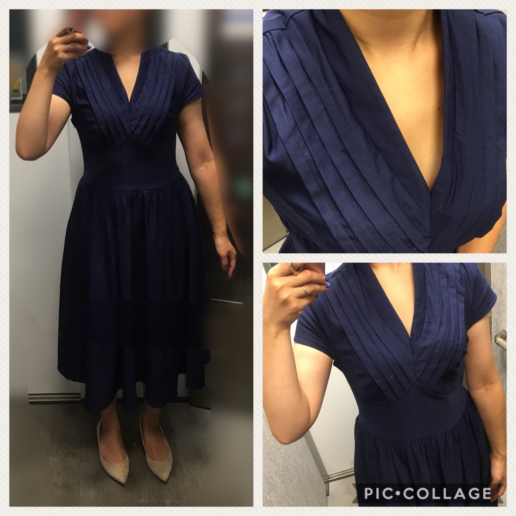ひ 着画載せるの恥ずかしいのでサブ垢で Pinup Closet さんのモリーンワンピースｍサイズです 皆さんの レポ見て大きいのを覚悟して待ってたら やっぱり大きくて でも着たかったから初めて自分でお直ししてみました スペックは身長154バスト87です