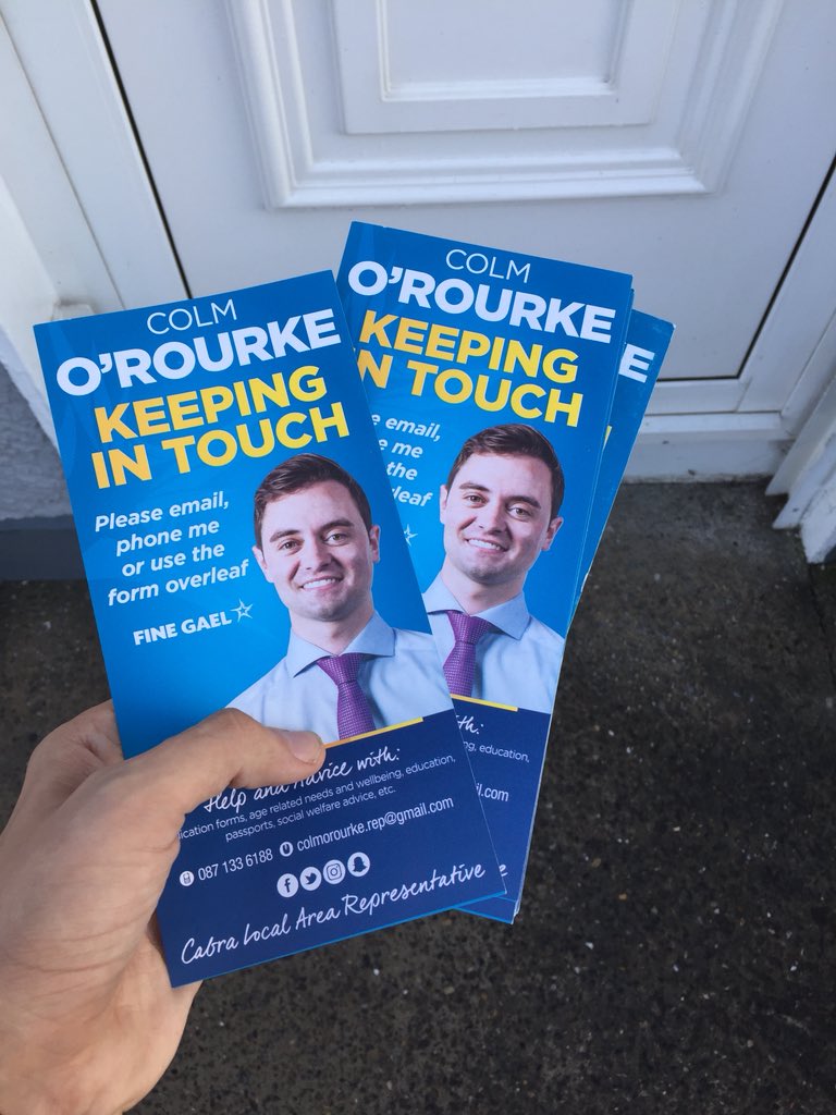 DublinYFG's tweet photo. We were thrilled with the fantastic reception we received in Cabra for @colmorourke1. Colm is the new @FineGael Local Area Representative in the area. Thanks to everyone who came out to support our candidate! #CampaignDays https://t.co/30jQiiTSk1