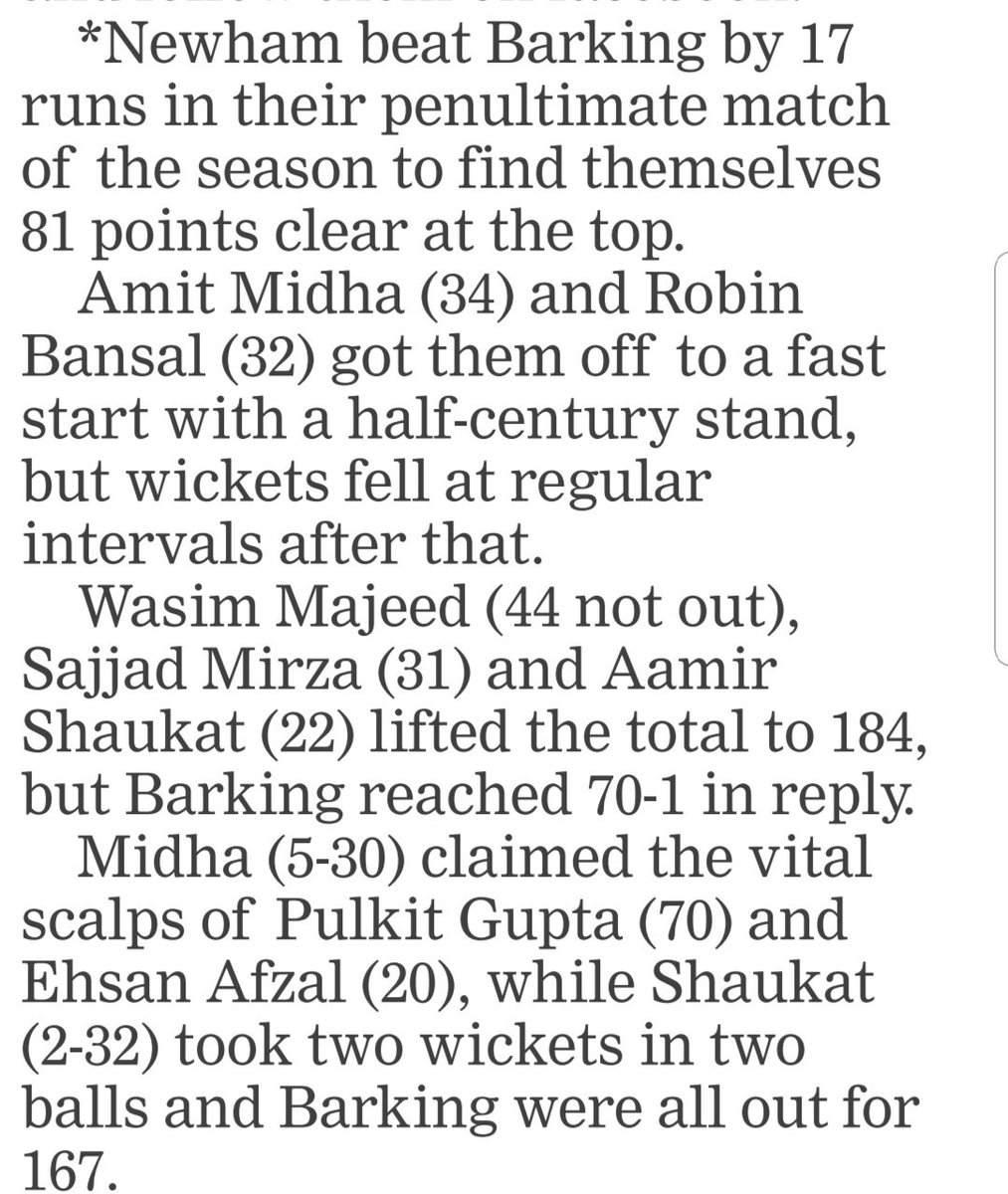 Newham CC beat barking cricket club