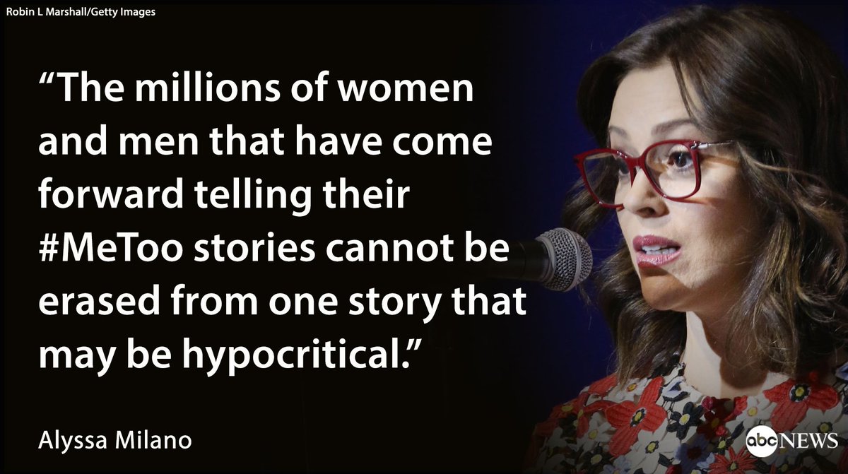 ABC's tweet image. Alyssa Milano says Asia Argento allegations only prove #MeToo movement is still "strong." abcn.ws/2wlMrkH