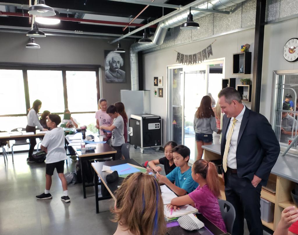 CMSCougarsDB's tweet photo. 7th grade at DBL students in Mrs. Najera's class explain it to Dr. Taylor how they are going to design a structure to keep Harry safe and sound! NGSS...yes. Engineering...yes! DBL...yes! https://t.co/N44Hv1200Z