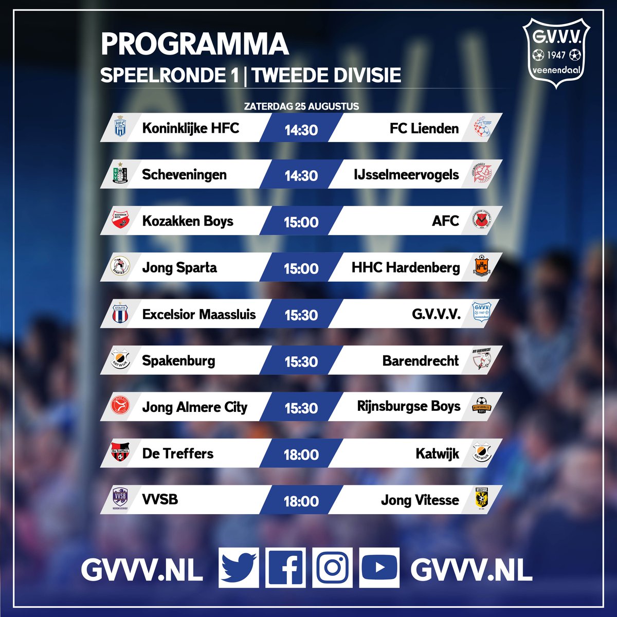 GVVV's tweet photo. 🕞 Over 2⃣4⃣ uur begint voor @GVVV het 3⃣de seizoen in de @2deDivisie met een uitwedstrijd 🆚 @excelsiorm! 💪

Het volledige programma van speelronde 1 👇 https://t.co/wUKUT1o9US