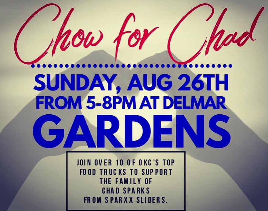 Join us @delmargardensokc Sunday 5-8pm to celebrate the life of Chadrick Sparks, @theflyingpigbbq  @letsdogreek @thesauceesicilian @plpfoodtruck @mobgrill @the_urban_taco_shpp @bluedonkeytaco @konaice @doughmgoklahoma <a href="/murphycookshack/">Murphys Cookshack</a> <a href="/ALatteLoveCoffe/">DukatoBr</a> <a href="/PLPFoodTruck/">PLP Food Truck</a> and more!