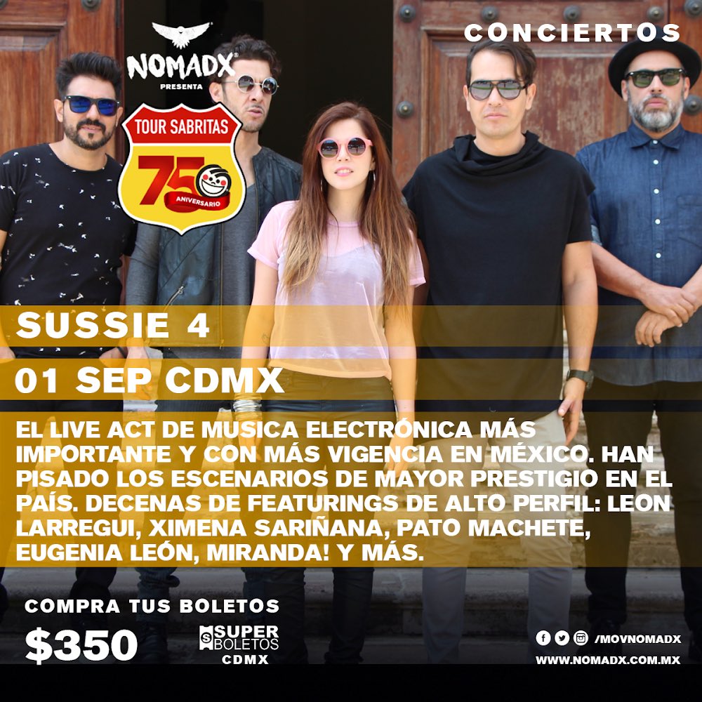 sussie4music's tweet photo. Esa bandota de CDMX nos vemos este 1 de septiembre en el festival @movnomadx en el Deportivo Lomas Altas, conferencias, conciertos, talleres y mucha fiesta compren ya su boletos aquí: https://t.co/YxNar04nHy #sussie4liveact #sussie4music #sussie4ever https://t.co/jO2Rxg1dB6