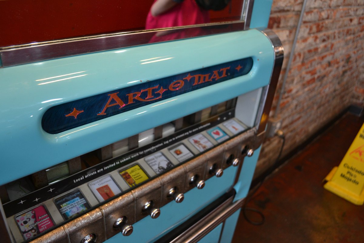 A true #tbt featuring our art-o-mat machine made with old cigarette dispensers. What a way to buy &amp; support local artists!