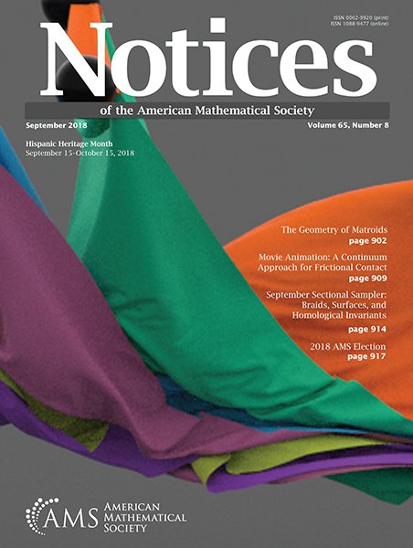amermathsoc's tweet photo. Sept Notices: The Geometry of Matroids; Movie Animation: A Continuum Approach for Frictional Contact"; Latinxs and Hispanics in math sciences; Mathematics Education as a Mathematician's Research Area... https://t.co/Le82u0tCg0 #Math #RealFaceofMath #Mathed #HispanicHeritageMonth https://t.co/iy4ZUu4t6H