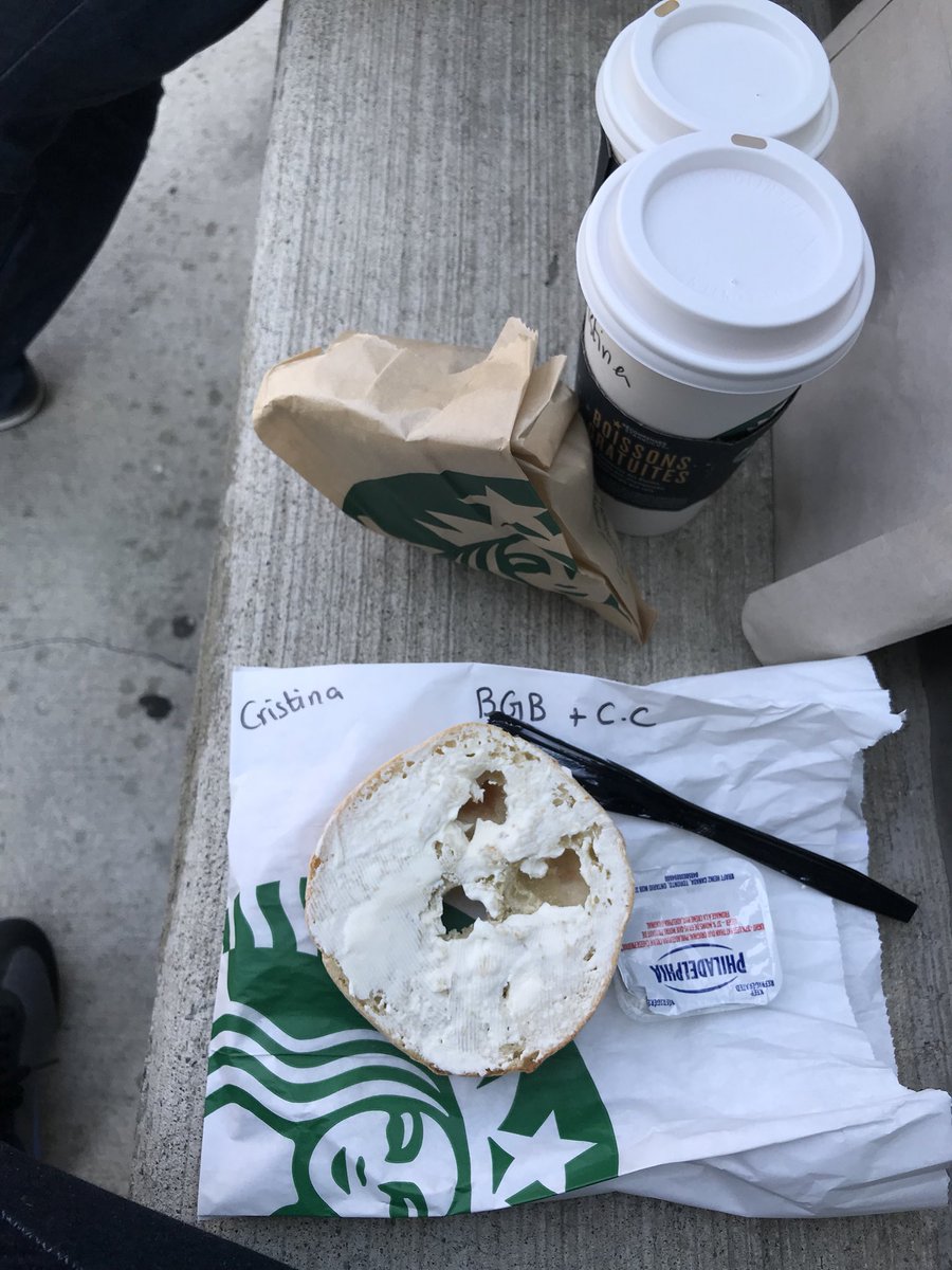 cristinapia_'s tweet photo. Eating my bagel in the street, outside of the store because @StarbucksCanada likes to have people “working” rather than actually eating or drinking coffee in their facilities! Just saying... #workathome #getanoffice #gositsomewhereelse #bayandgrosvenor https://t.co/AcES3XIy0q