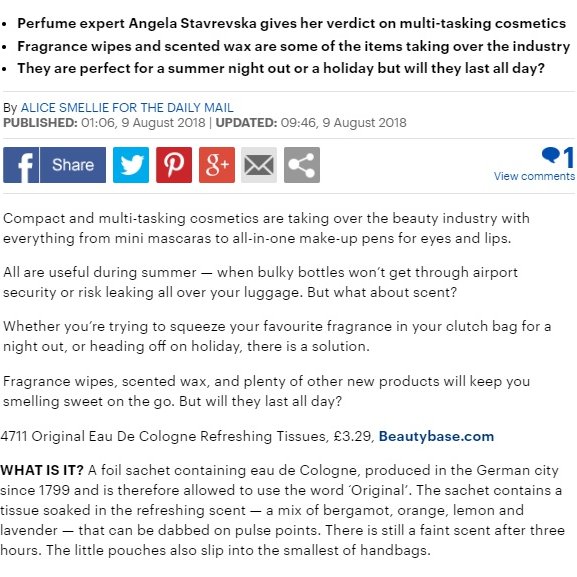 CatalystPR_'s tweet image. @4711uk had fantastic coverage in the @DailyMail recently! 😍 If you haven't tried the 4711 Original Eau De Cologne Refreshing Tissues, you need to! 

#4711 #eaudecologne #cologne #fragrance #perfume #summeressentials #summerscent #summerfragrance #musthave #summerperfume