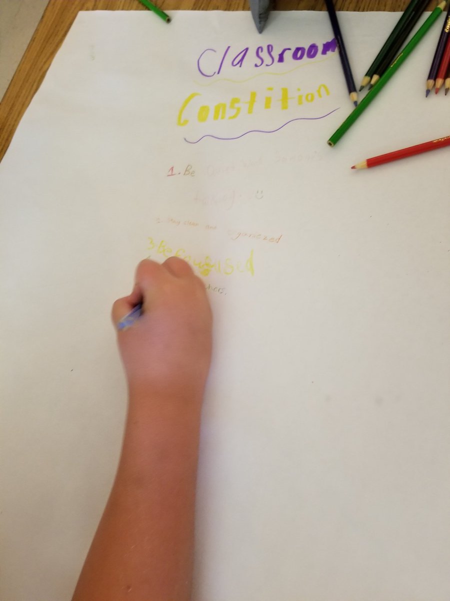 jewellclass's tweet photo. Working on our Classroom Constitution. #classenvironment #ourclass #respect #responsibility #readytolearn #pbis https://t.co/xMXu0dDg03