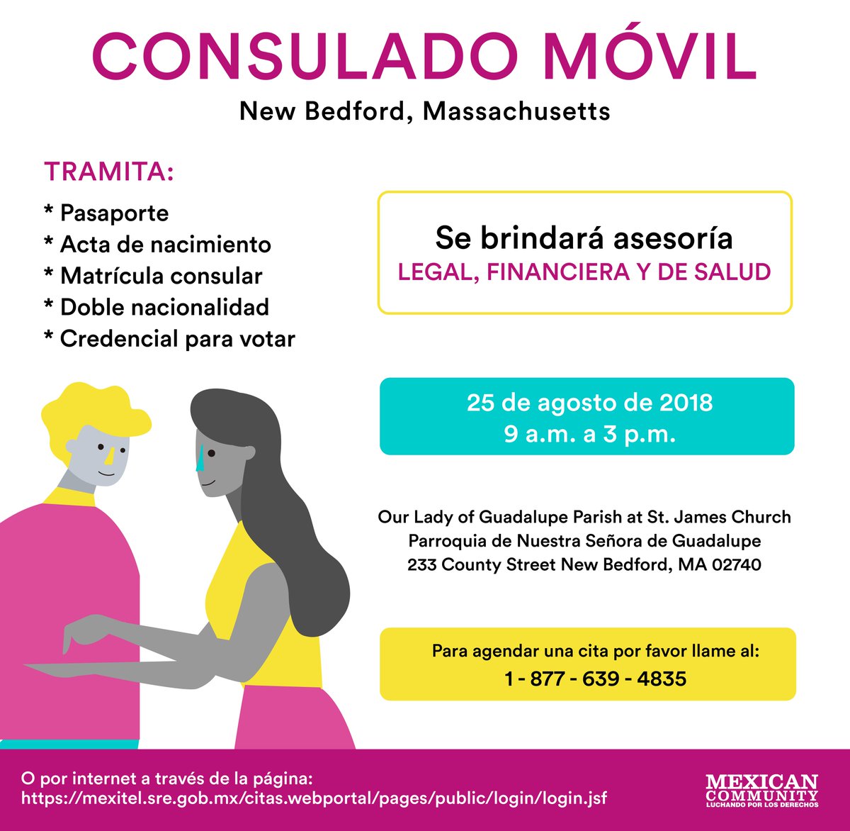 MexCommunity's tweet photo. Atención, paisanos en la Bahía de #Massachusetts, el @ConsulmexBoston visitará #NewBedford en los próximos días. #ConsuladoMexicano https://t.co/25fwMZTkTJ