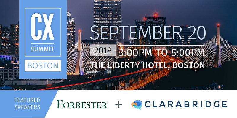 Clarabridge's tweet photo. Hear success stories from your peers and interact with industry influencers at Clarabridge's #CX Summit in Boston on September 20th. Register here: https://t.co/VRVKV1fBWU https://t.co/6pOuO35fsS