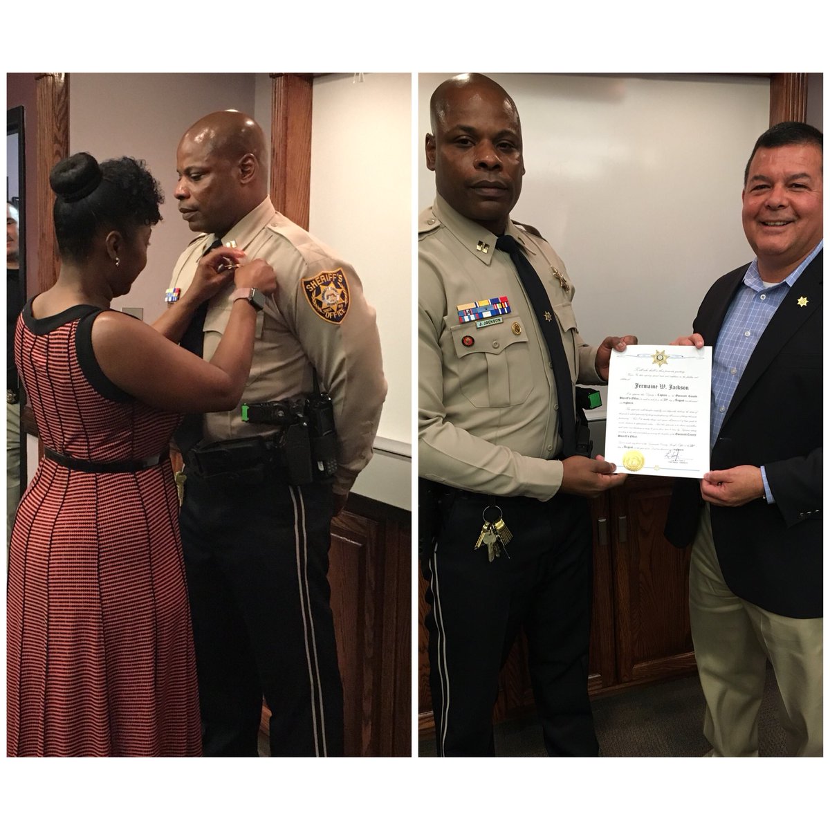 GwinnettSO's tweet photo. Congratulations to Lt. Jackson on his promotion to Captain. As a former Marine, Captain Jackson is a true asset to GCSO. We are honored to have him as a part of our team! #CaptainJackson #ChiefSolis 🚔🇺🇸 https://t.co/lMDisxOL3v