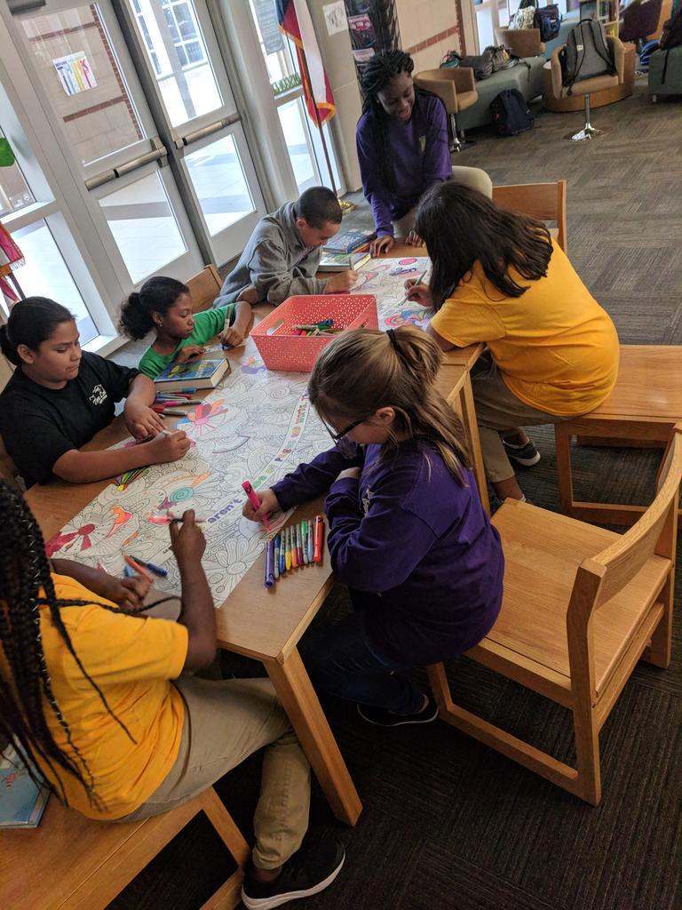 attacklibrarian's tweet photo. Orientation done, books checked out, time to color! @ThreeLakesTISD https://t.co/meKYXxr0Qr
