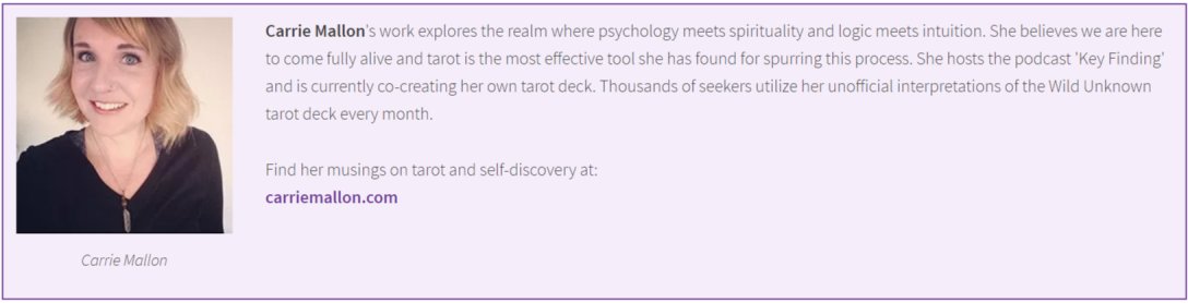 DavidLacopo's tweet photo. Come see @Carrie_Mallon read tarot cards for you at the #LLTRM18 Fri Sept 21st in #Montreal She will also speak at our conference, Topic: Finding A Sense Of Belonging With Tarot. Can't wait! #tarot #tarotreading #tarotconference https://t.co/tNaveEM6EV