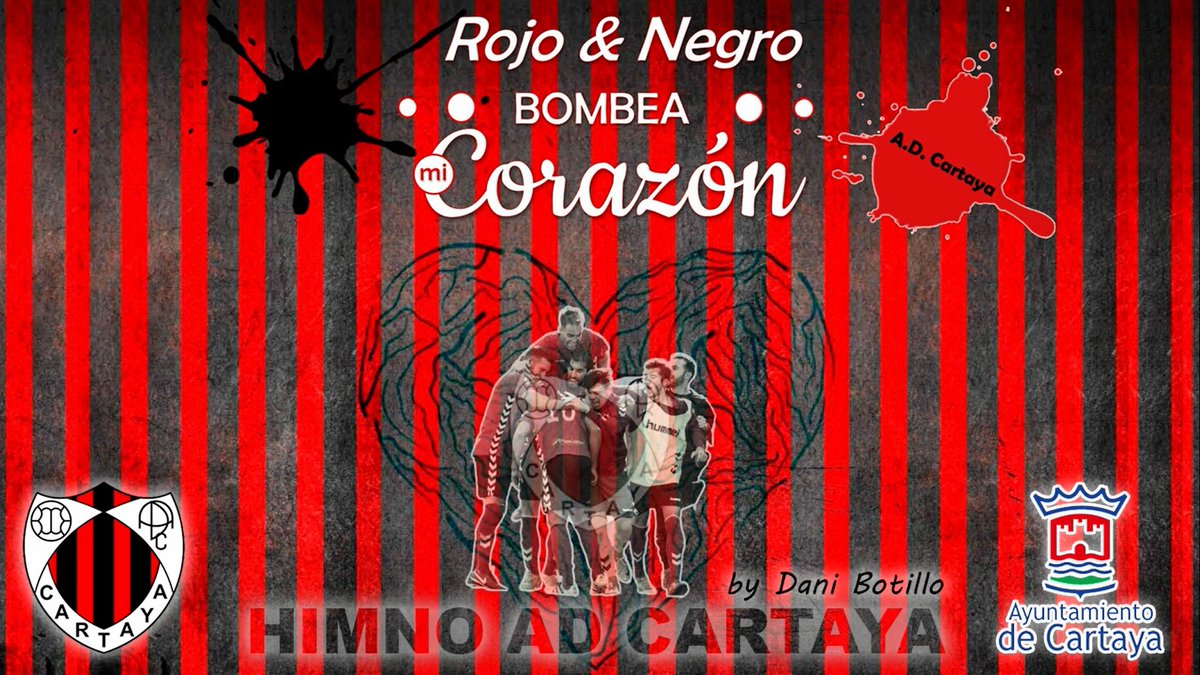 La <a href="/adcartaya/">A.D Cartaya</a> estrena #HimnoOficial de la mano de nuestro cantante <a href="/DaniBotillo/">Dani Botillo 👽</a>. Pinche en el siguiente enlace y disfruta de como suena este "Rojo y Negro bombea mi corazón: "youtube.com/watch?v=ICr3fh… #VamosCartaya Grabado en <a href="/MRS_Studio/">MRS Recording Studio</a>.