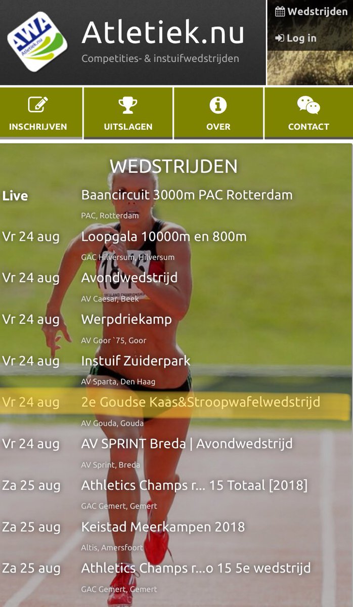 Vergeet niet in te schrijven voor de 2e Goudse Kaas &amp; Stroopwafelwedstrijd!!  Er is altijd een goede reden om langs te komen. Bijv. omdat je vanavond geen 3000m bij de collega’s van PAC kunt lopen; doe je dat morgen <a href="/GoudseKenS/">GoudseK&S</a> <a href="/AVGouda/">AV Gouda</a>