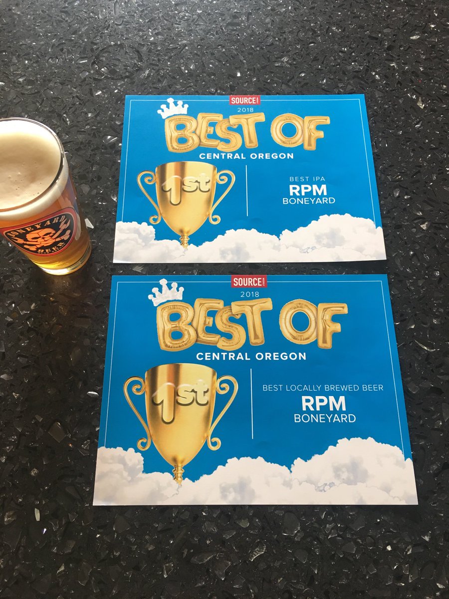 BoneyardBeer's tweet photo. THANK YOU CENTRAL OREGON! RPM brings home Best IPA &amp; Best Locally Brewed Beer from the @sourceweekly   #BestOf competition. #letitbeknown #boneyardbeer #rpmipa https://t.co/1GaB78tkJY