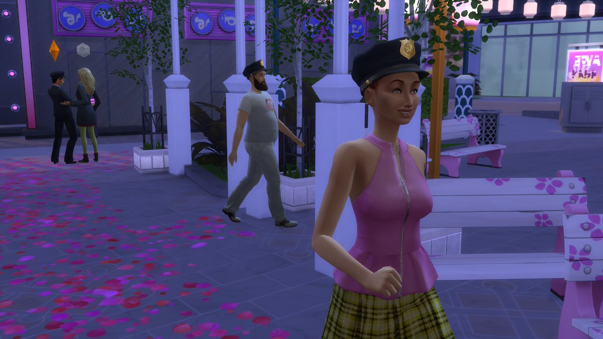 Cinderellimouse's tweet photo. So... my Sim is a police officer and a convict invited her to the Romance Festival. Apparently the whole force is there, along with several people my Sim has arrested. A day out for the prisoners? #SimLogic https://t.co/gUUeV2RwlB
