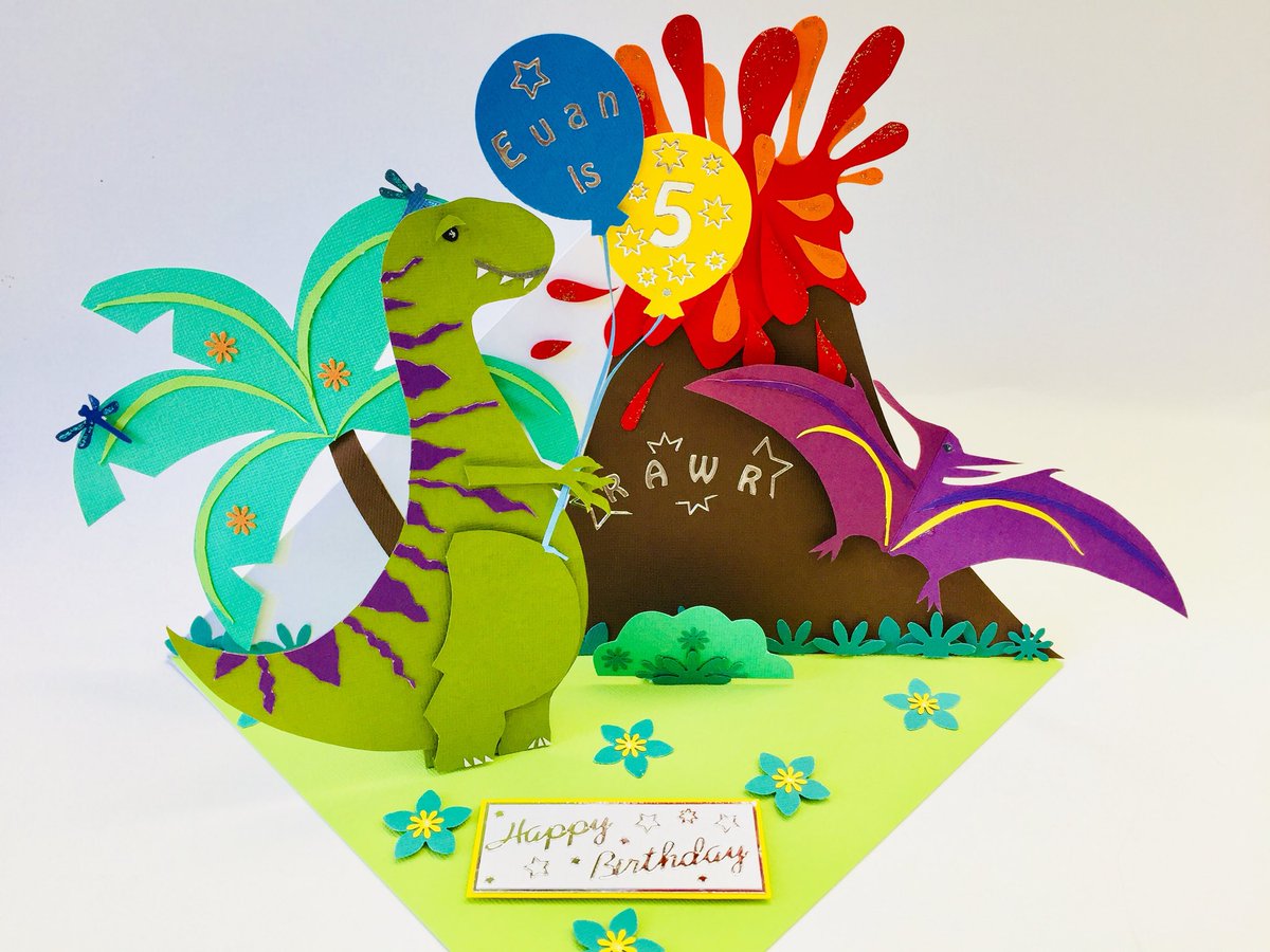 CrocCraft's tweet photo. I’m so very pleased with how this turned out! @trimcraft @Hobbycraft @docraftsTeam #Dinosaur #DinosaurBirthdayCard #BirthdayCard #Handmade #Cardmaking #docraftsPapermania #TexturedCardstock https://t.co/tkycUEhphJ