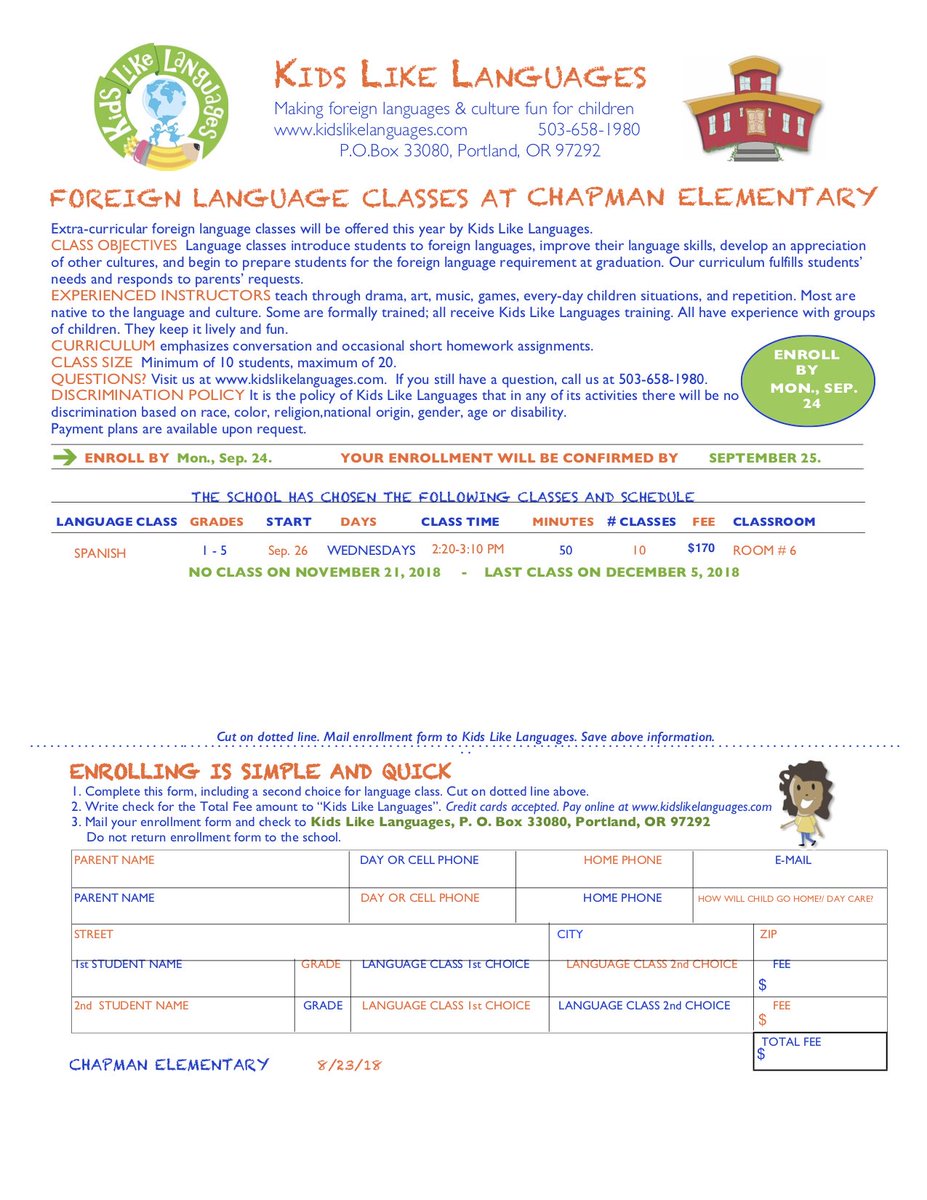 LanguagesLike's tweet image. Spanish classes at Chapman.
Don't miss the opportunity to enroll online and get $10 off using promo-code: KLL-OFF

kids-like-languages.myshopify.com/products/spani…