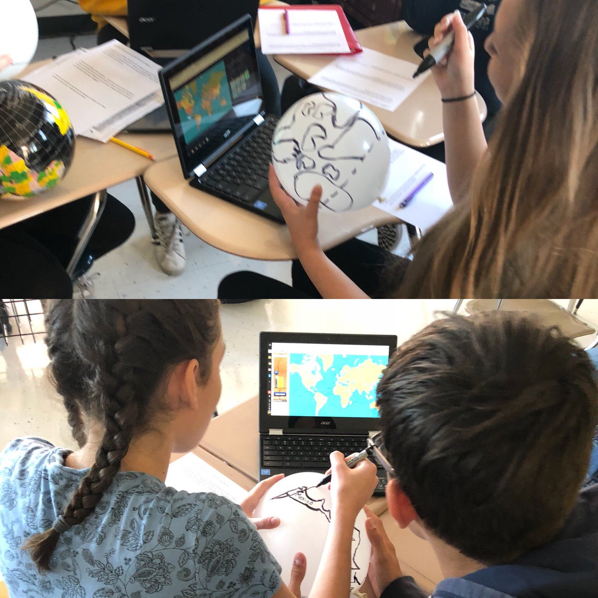 MikeBuhr's tweet photo. AP Human Geo students using balloons to understand the struggles with cartography and the different map projections! #APHuGE https://t.co/MAWue0QTe1