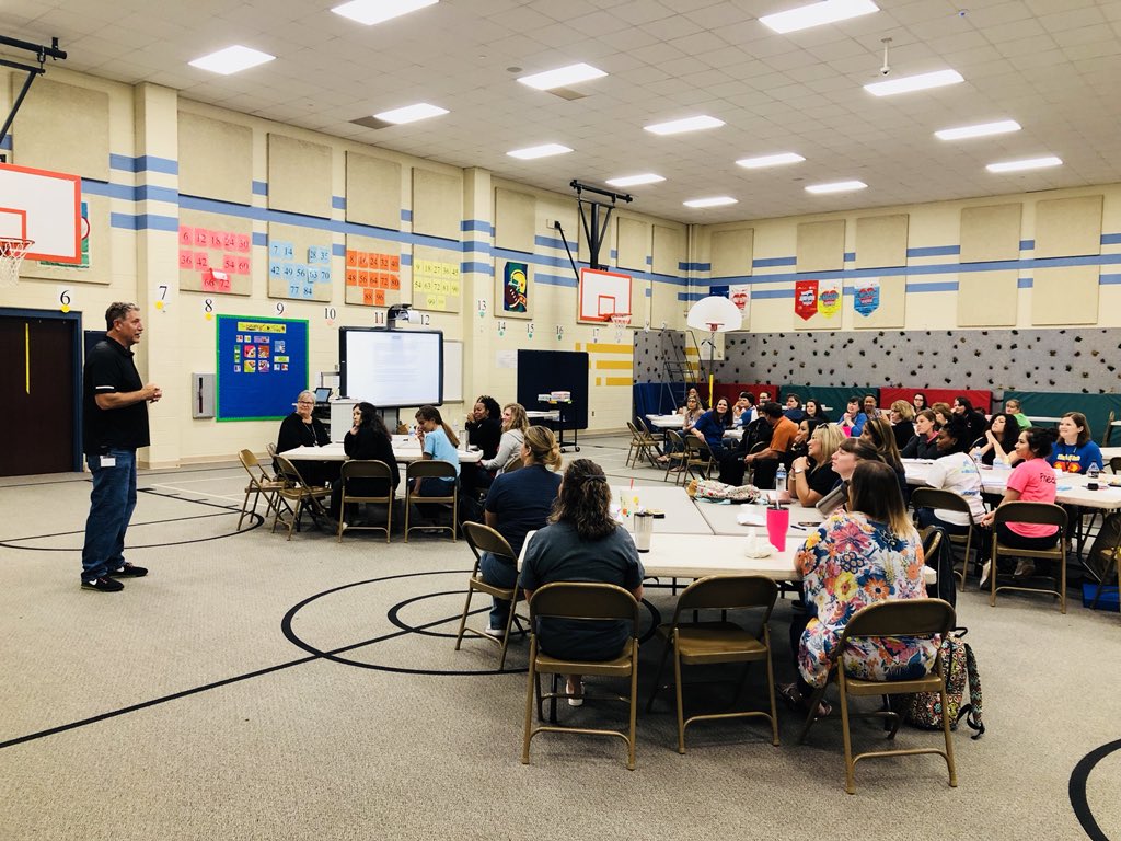BowieServes's tweet photo. What a WONDERFUL surprise we had today from Superintendent, Mr. O’Brien!! He visited with our staff and gave such inspiring and encouraging words for the school year! THANK YOU, Mr. O’Brien!! @GCCISD #BowieStrong #100yearsOfClass https://t.co/bMhgPYehQw