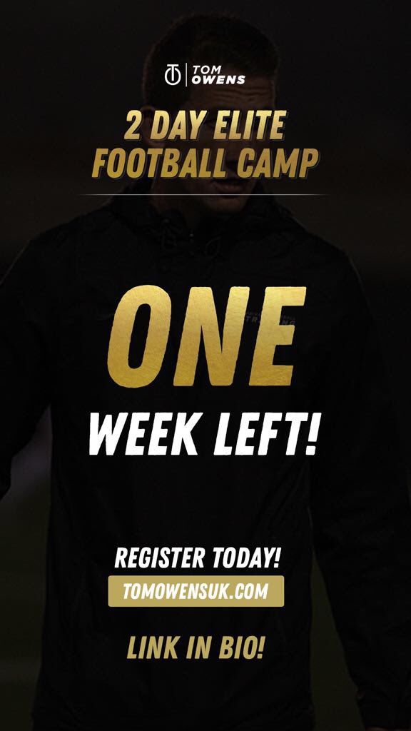 Our first ever 2 Day Elite Football Camp is ONE WEEK away‼️Please tag your friends and family who might be interested ⚽️🔥🤙
.
.
Learn more or sign up via: tomowensuk.com
.
.
#tomowensuk