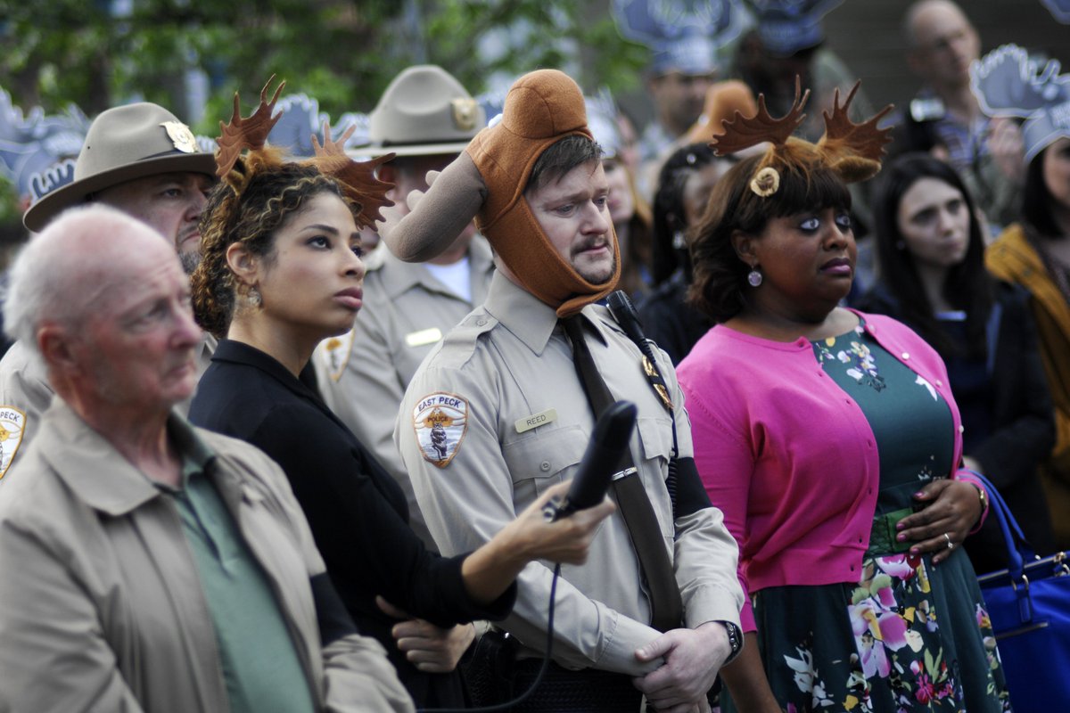 There’s a hole in the movie theatre screen and now in our hearts. RIP Mickey Moose. #TrialAndError