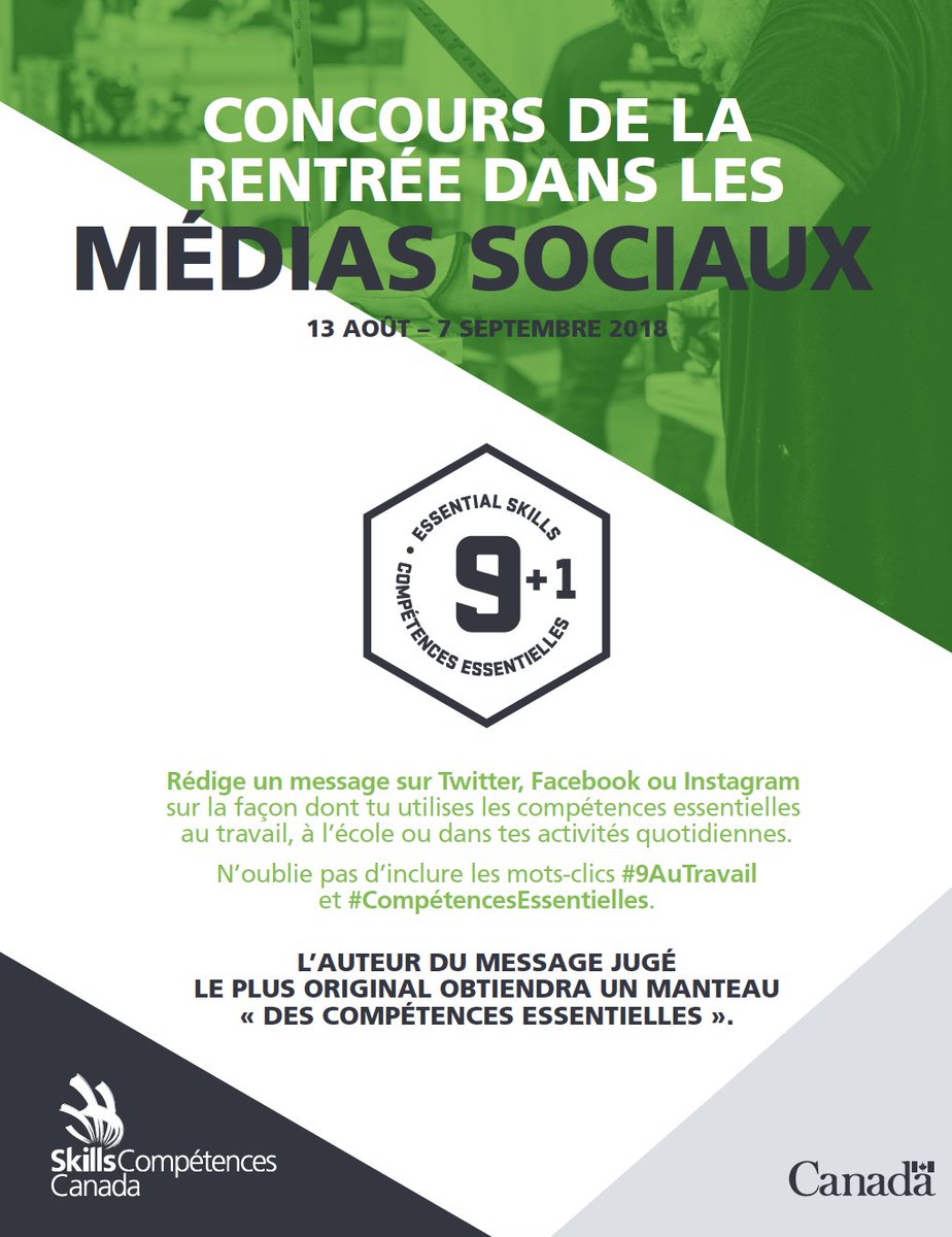Skills_Canada's tweet photo. Show us how you use your #EssentialSkills at school or at work! You could win a new jacket! #9atwork

Dis-nous comment tu utilises les #CompétencesEssentielles en classe ou au travail! Tu pourrais gagner un manteau! #9AuTravail https://t.co/XXCxldLVru