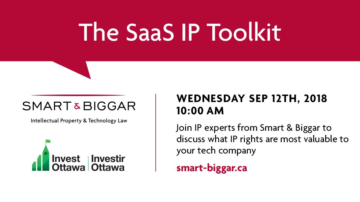 How should software tech companies approach intellectual property? Where does IP fit in an anti-IP hacker culture? Join <a href="/SmartBiggar/">Smart & Biggar</a>   on Sep 12 at <a href="/Bayview_Yards/">Bayview Yards</a> to discuss these questions &amp; learn about the #Saas IP toolkit!
Register at i613.ca/AA5U30ll02k