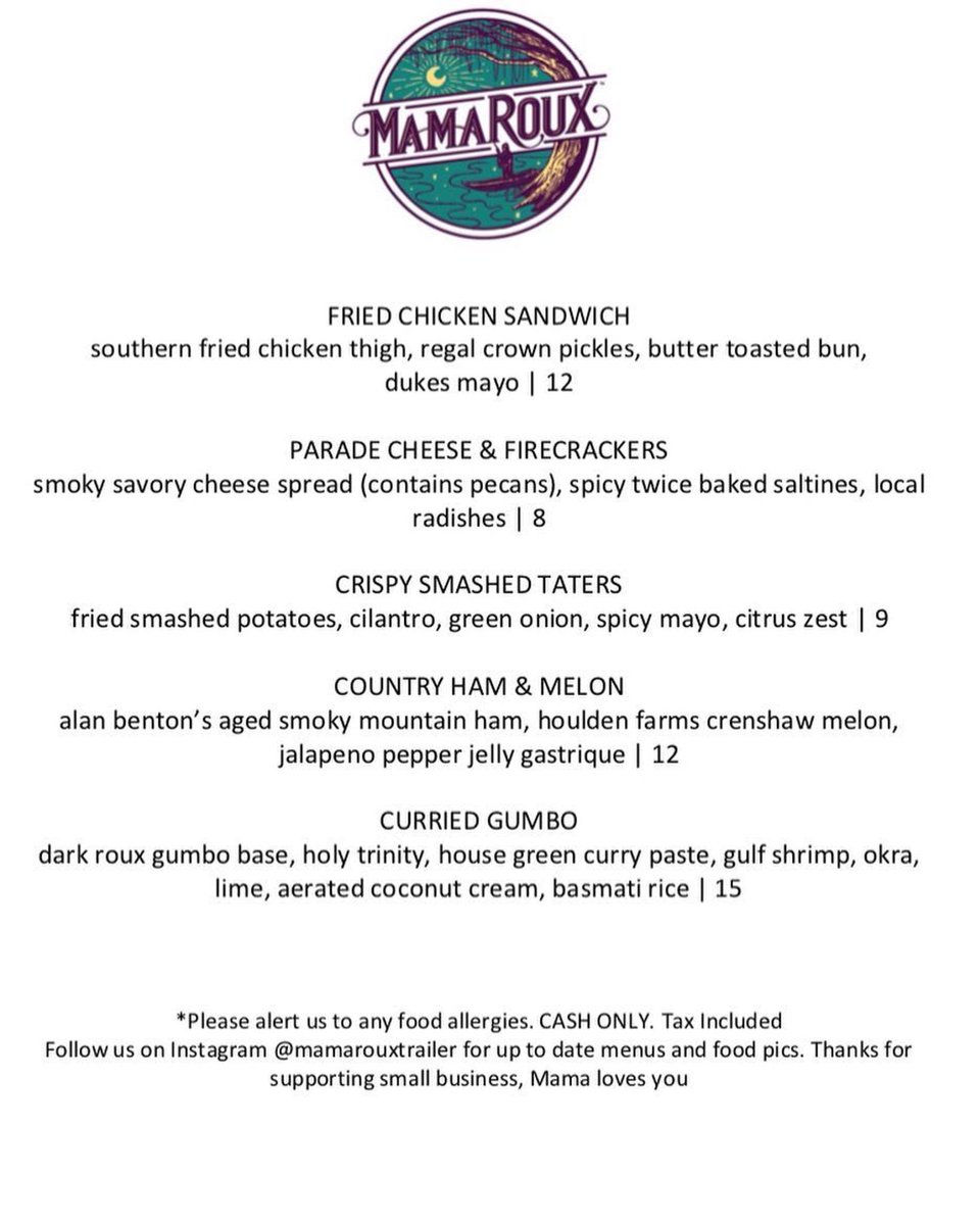 Mama’s menu for the weekend!  Come hang.