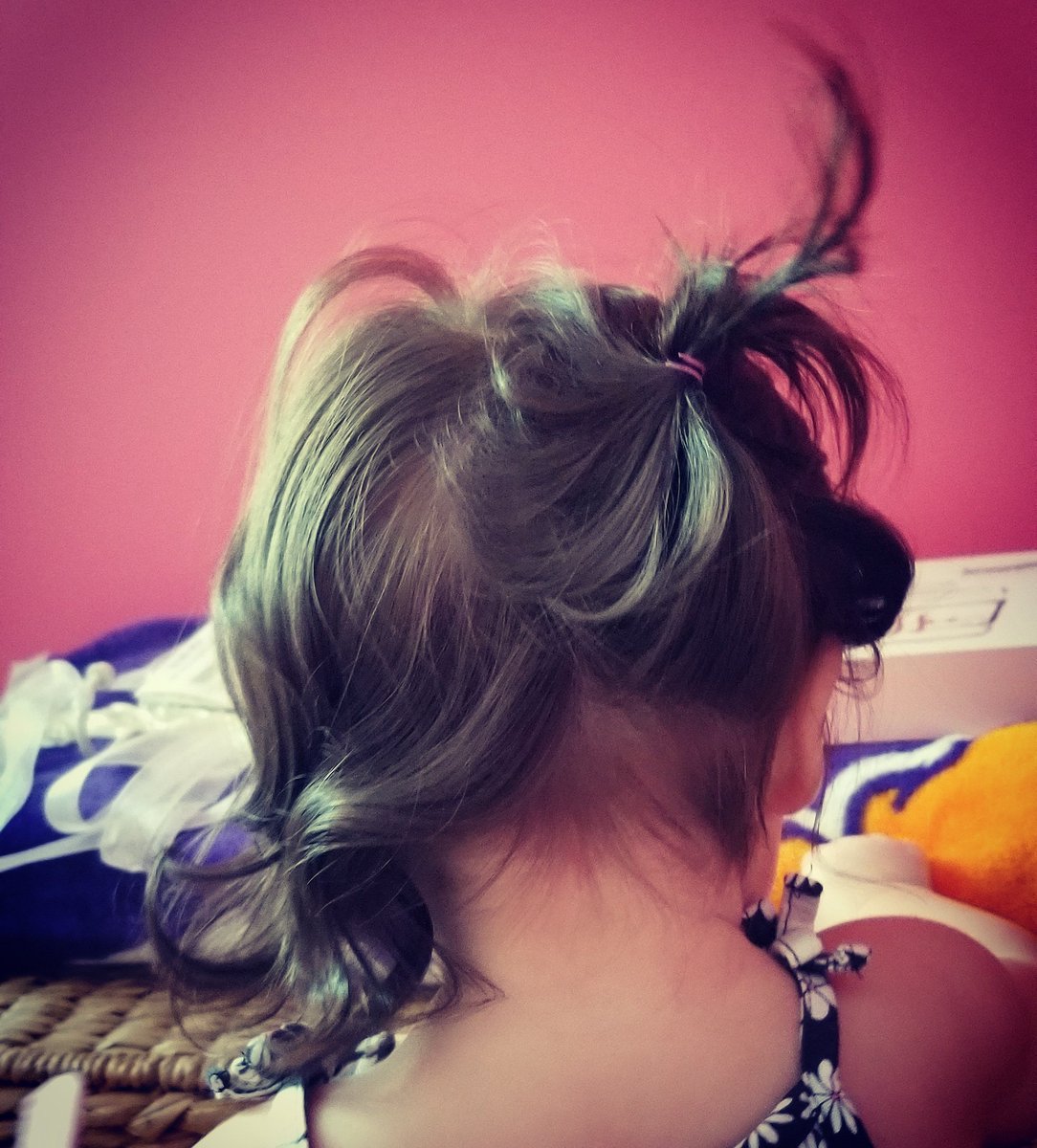 ItsTheFabLife's tweet photo. I'm dying! Daddy attempted pigtails today. I told him it was futile. He didn't listen.  😂😂😂 #pigtails #daddytried https://t.co/wB4rL7S4RS