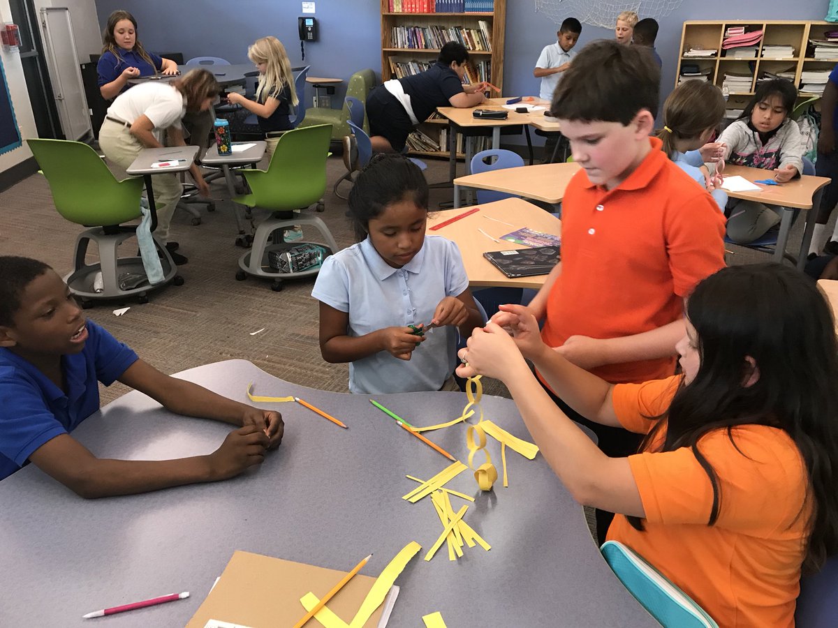 SZimmer1819's tweet photo. CHALLENGE: In 30 mins, make the longest paper chain using 2 pieces of paper, 12 inches of tape, 1 pair of scissors, & 1 ruler. GO!
SO THRILLED to see everyone listen to each other, work together, present, and reflect on their work. #TEAMBUILDINGSUCCESS
#PROUDTEACHER #ANGELOAKES https://t.co/IK494GX8wU